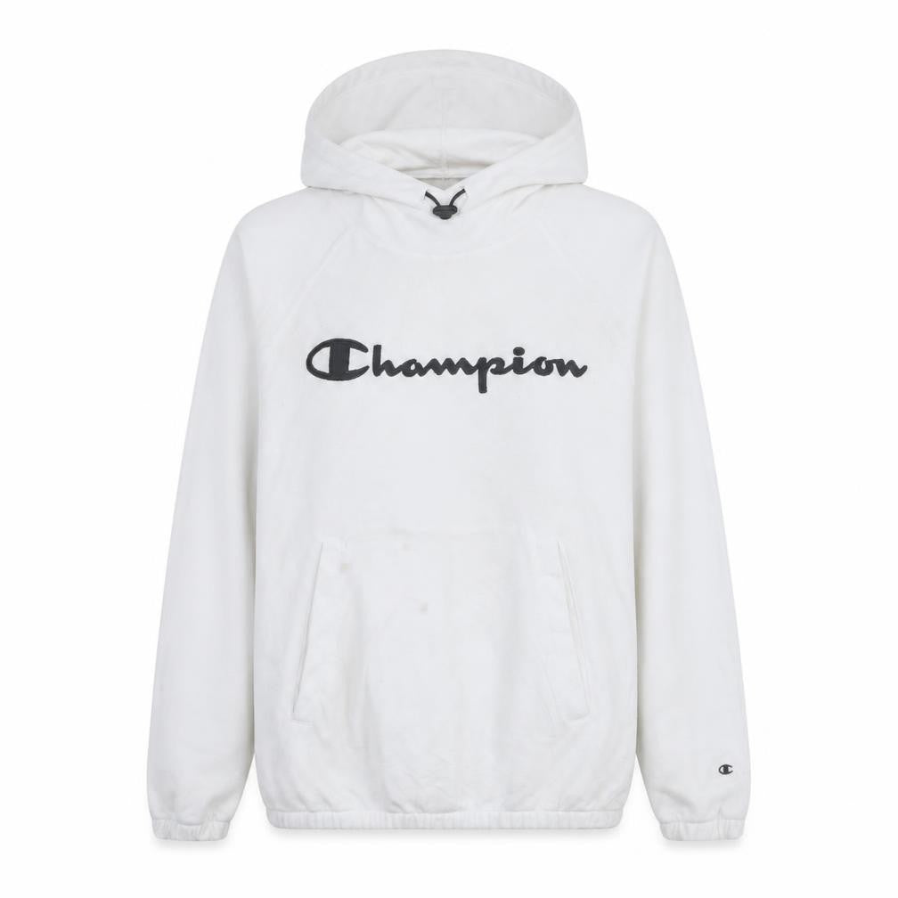 Champion Women White Medium Pullover Hoodie with Logo Print
