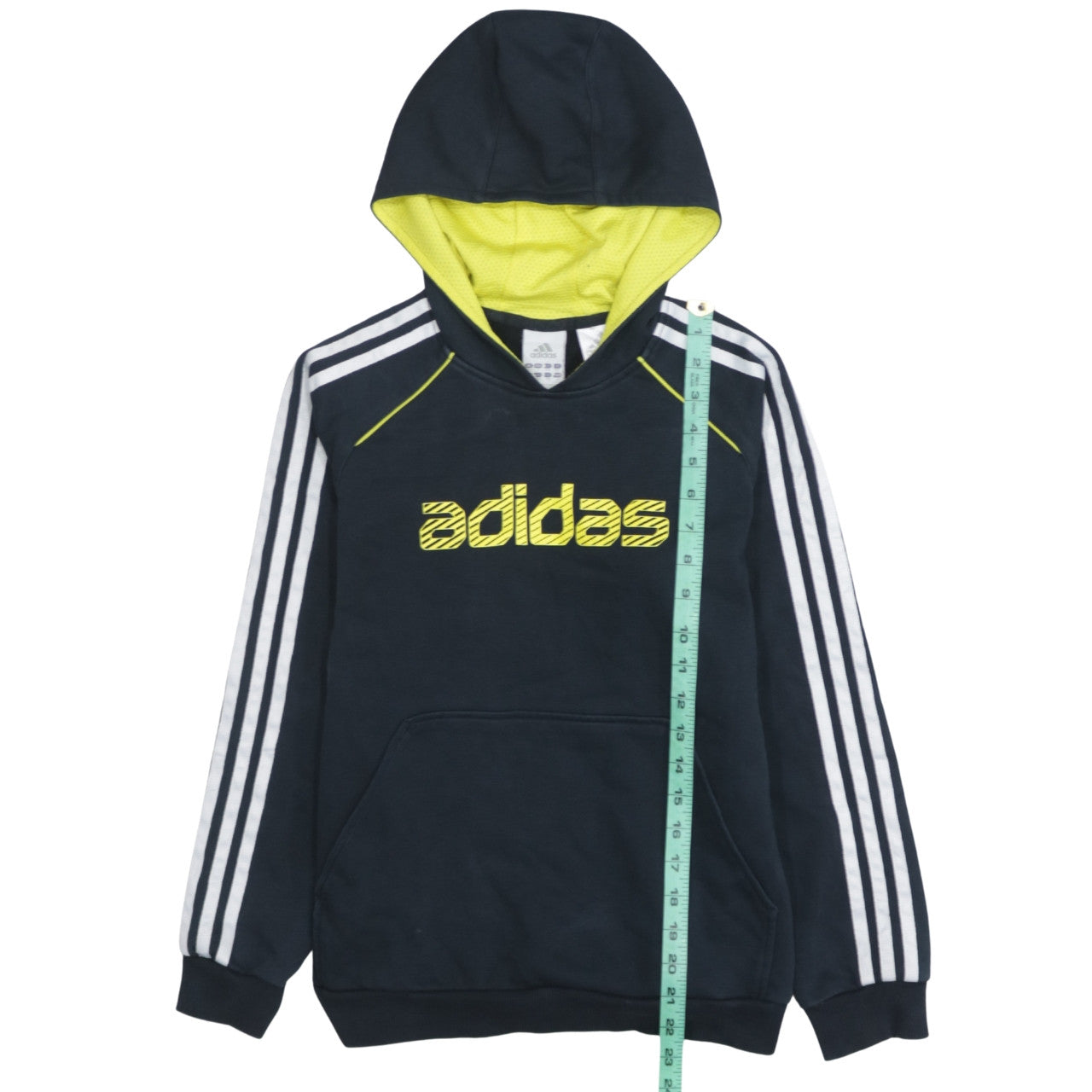 Adidas Boys Black Pullover Hoodie Size 11-12 Years Logo Striped Design