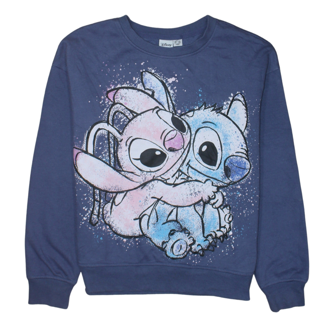 Disney Women Blue Stitch & Angel Sweatshirt 2XS Pullover Crew Neck