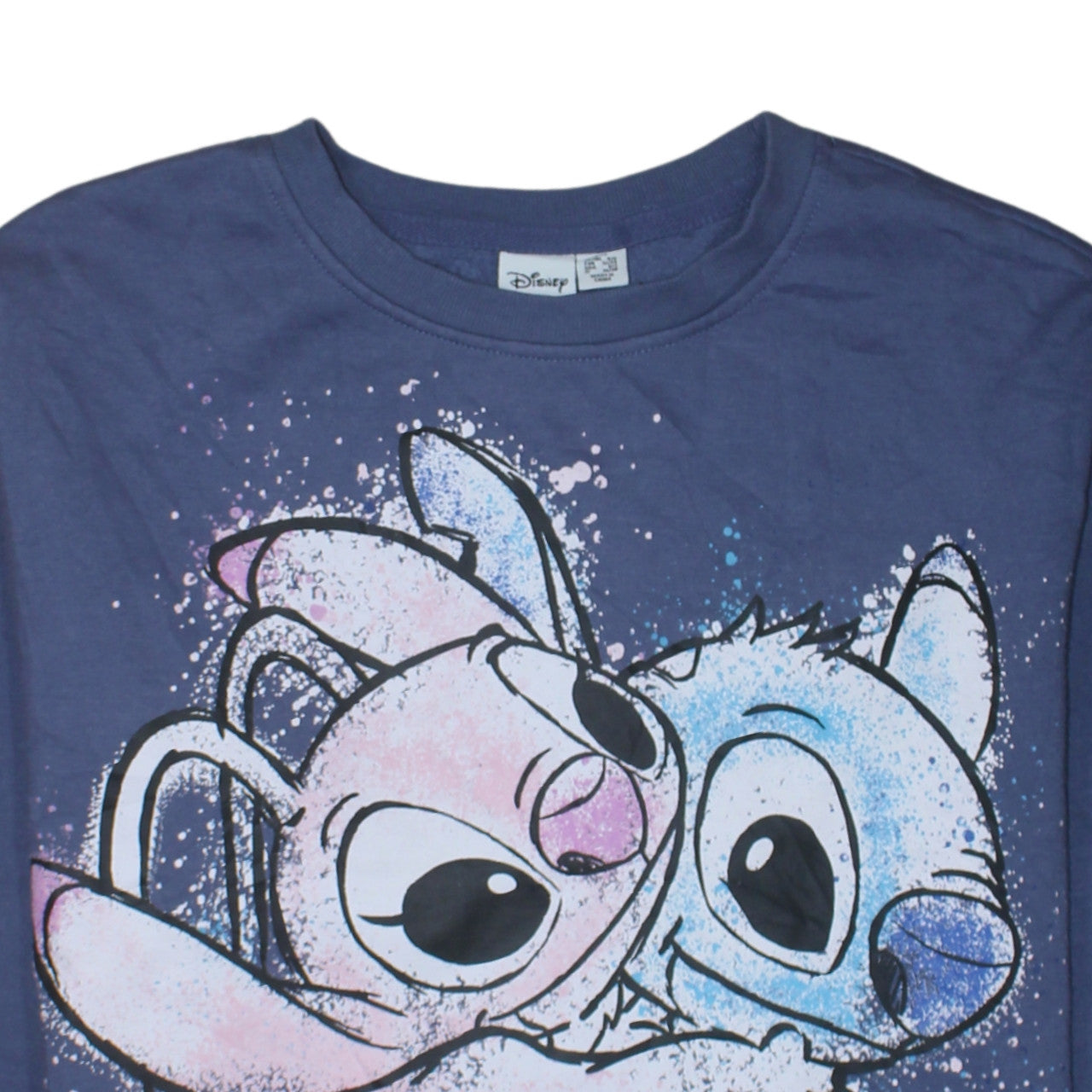 Disney Women Blue Stitch & Angel Sweatshirt 2XS Pullover Crew Neck