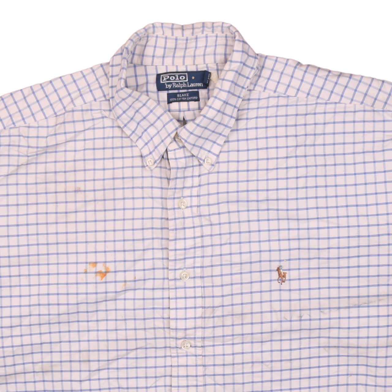 Ralph Lauren Men's White Blue Check 2XL Cotton Short Sleeve Shirt