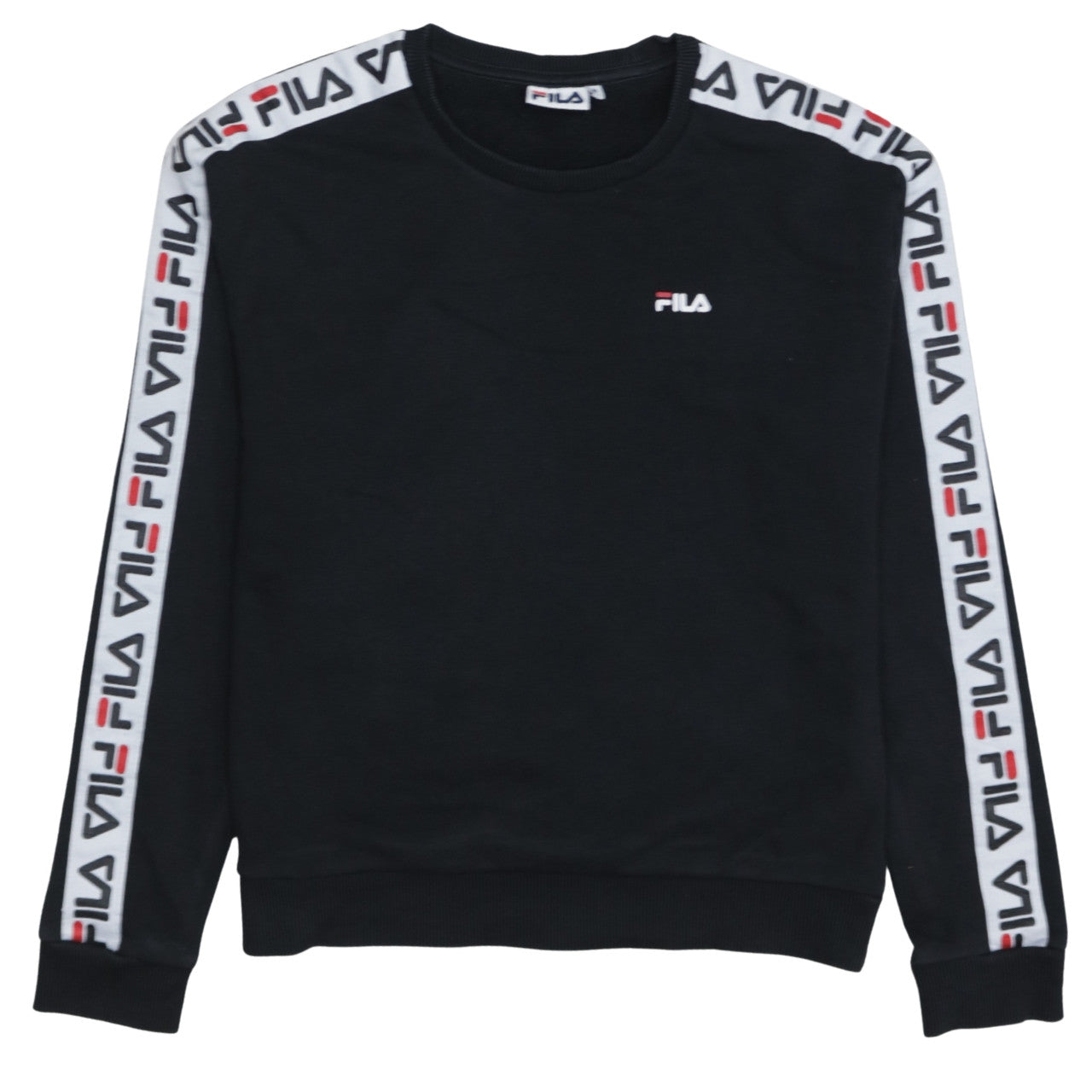 FILA Womens Black Logo Tape Crew Neck Sweatshirt Size M