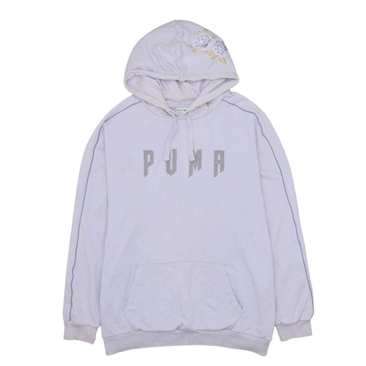 PUMA Women Lavender Hoodie Size 12 Floral Embroidered Pullover