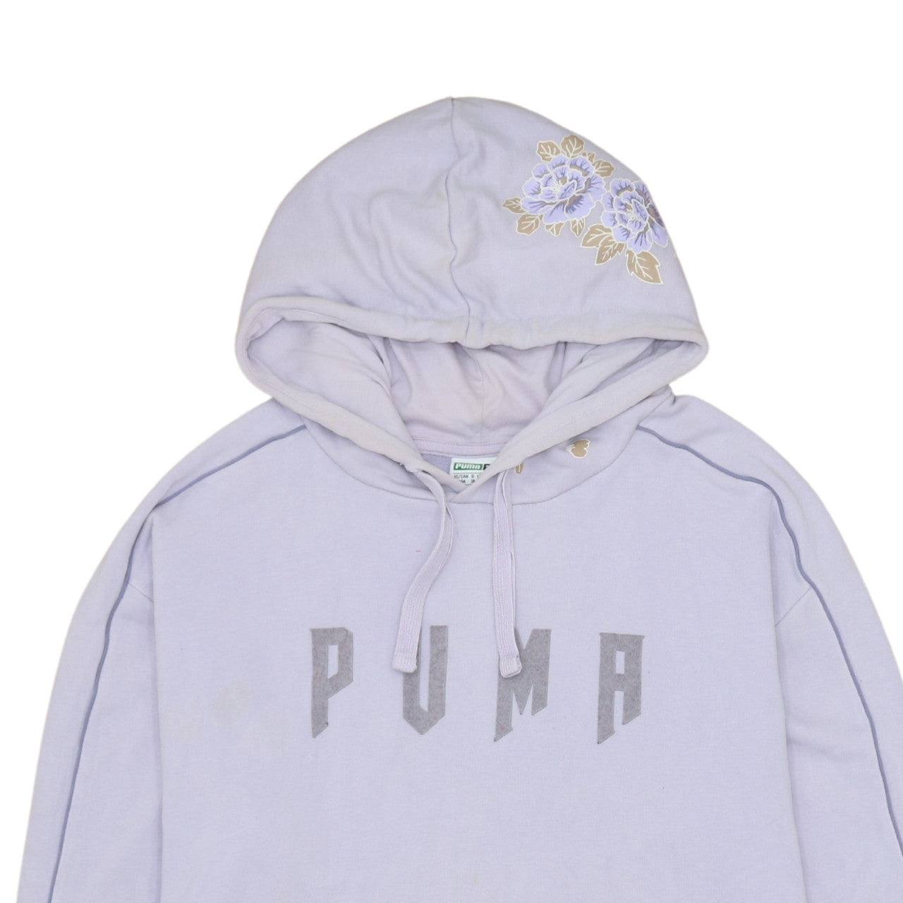 PUMA Women Lavender Hoodie Size 12 Floral Embroidered Pullover