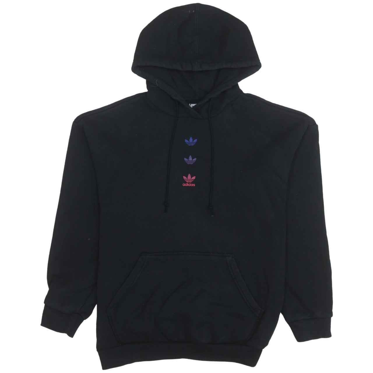 Adidas Womens Black Pullover Hoodie Size 8 Logo Print Cotton Blend