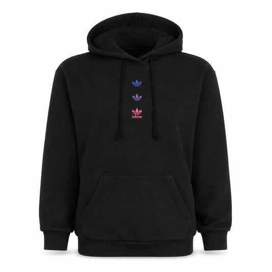Adidas Womens Black Pullover Hoodie Size 8 Logo Print Cotton Blend