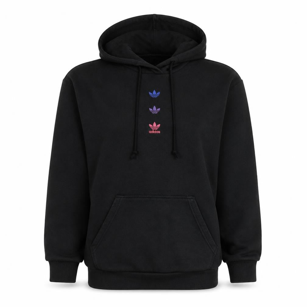 Adidas Womens Black Pullover Hoodie Size 8 Logo Print Cotton Blend