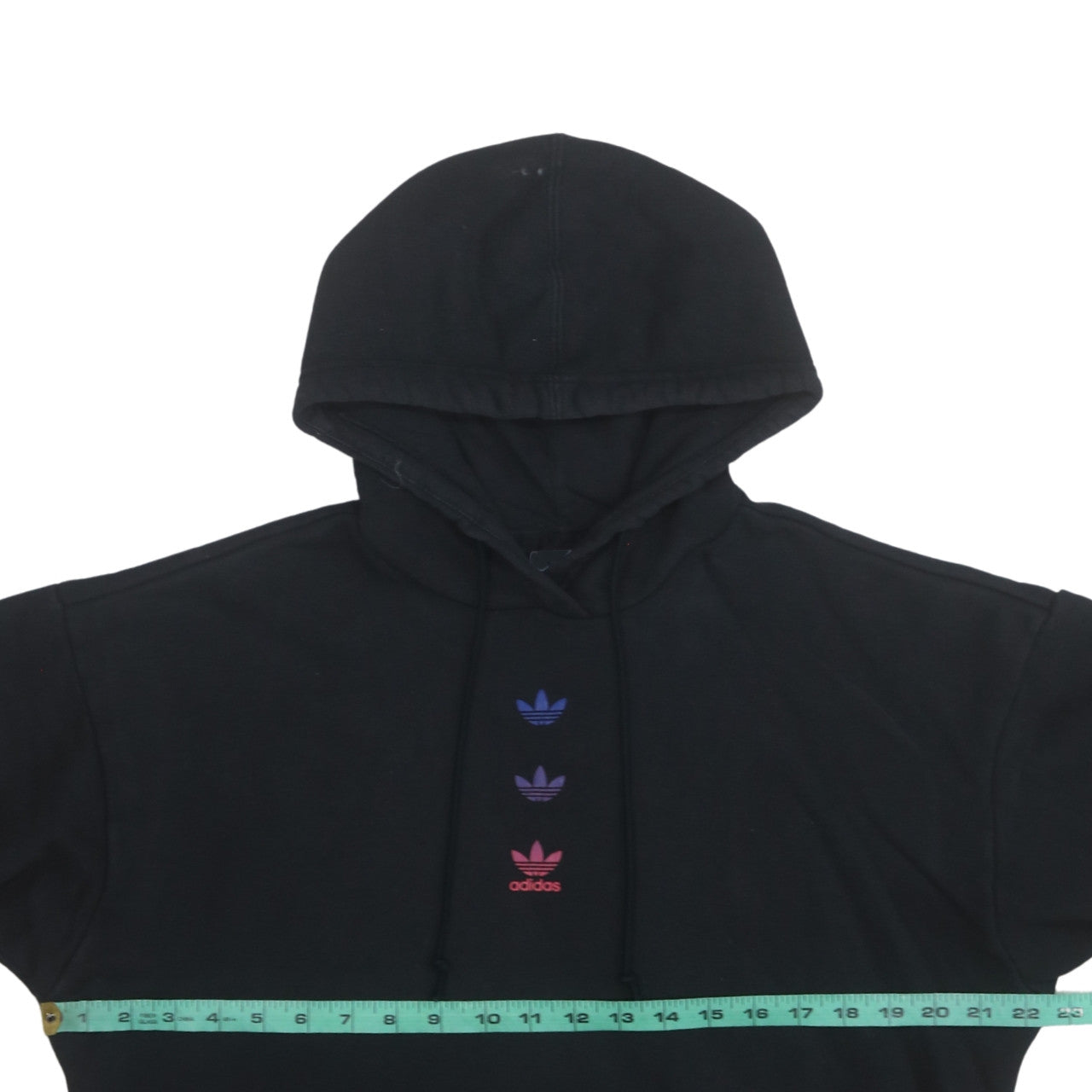 Adidas Womens Black Pullover Hoodie Size 8 Logo Print Cotton Blend
