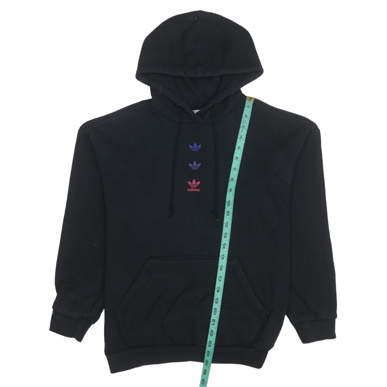 Adidas Womens Black Pullover Hoodie Size 8 Logo Print Cotton Blend