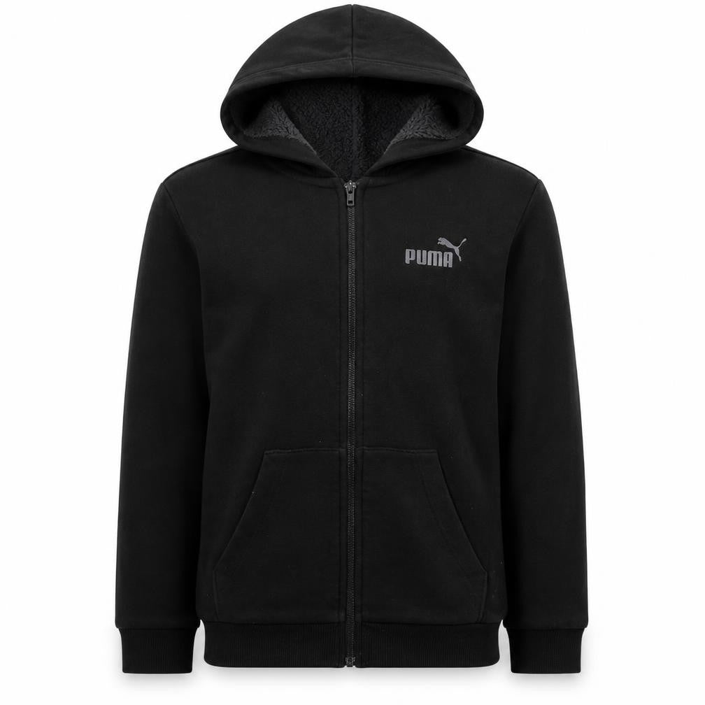 Puma Boys Black Full Zip Hoodie M (UK 14) Fleece Lined Sweatshirt