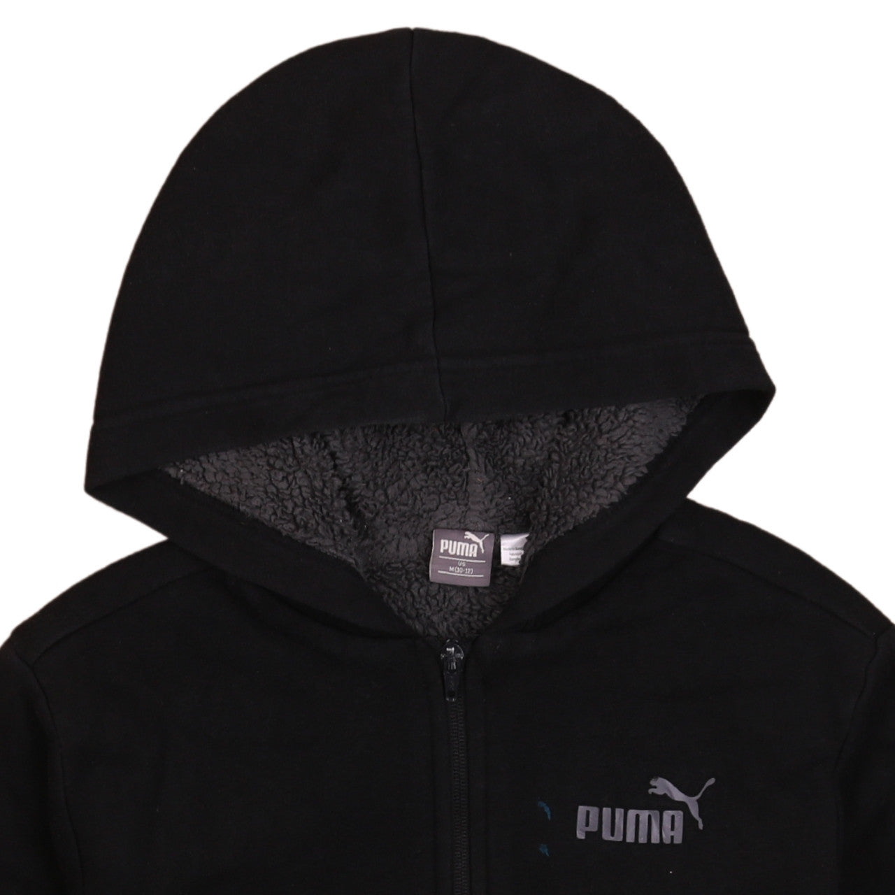 Puma Boys Black Full Zip Hoodie M (UK 14) Fleece Lined Sweatshirt