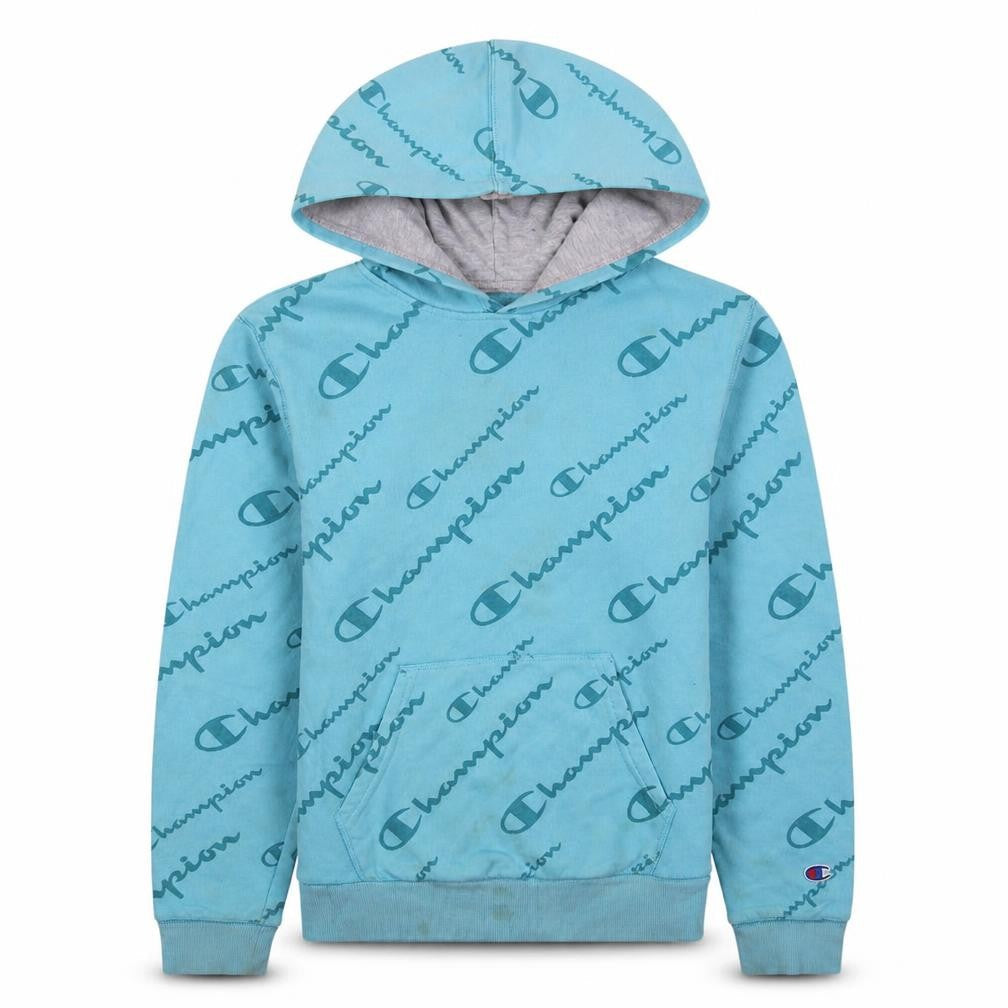 Champion Womens Blue Pullover Hoodie XL Graphic Print Cotton Blend