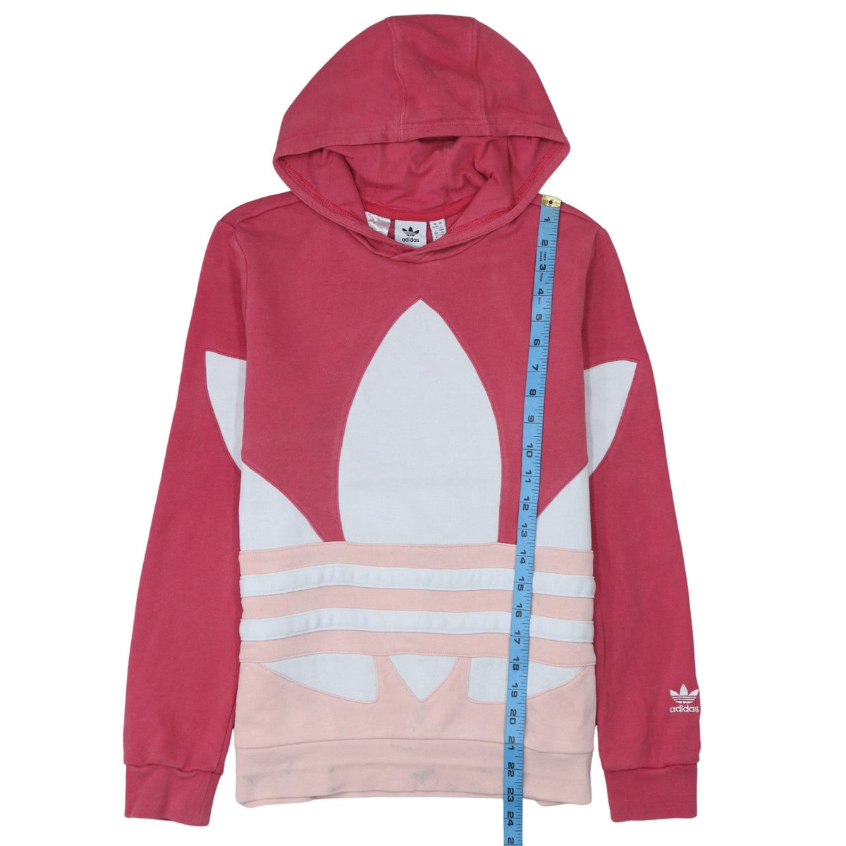 Adidas Girls Pink Colourblock Logo Pullover Hoodie Size 13-14 Years
