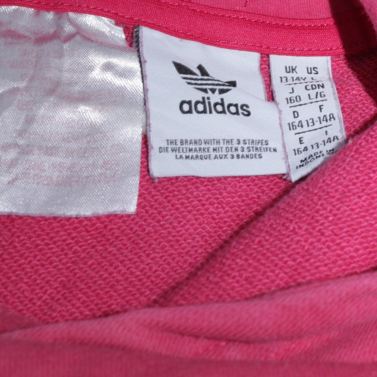 Adidas Girls Pink Colourblock Logo Pullover Hoodie Size 13-14 Years