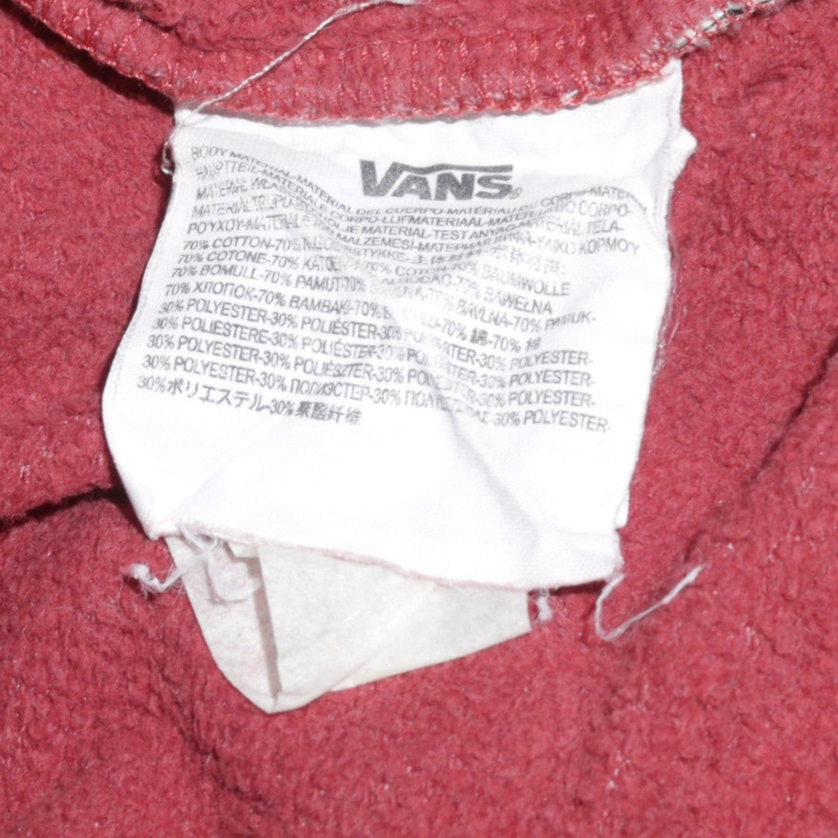 Vans Boys Red Full Zip Hoodie Medium Cotton Blend Casual Sweatshirt