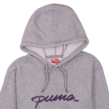 Brand and care label for Puma Women Grey Hooded Pullover Sweatshirt UK 16 Embroidered Logo