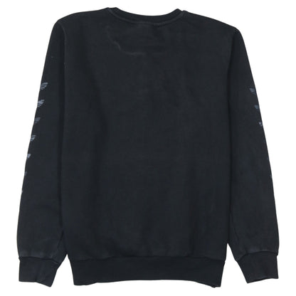 Close-up detail of Adidas boys’ black crew neck logo sweatshirt 13-14 years