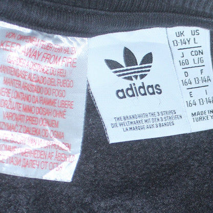 Brand and care label for Adidas boys’ black crew neck logo sweatshirt 13-14 years