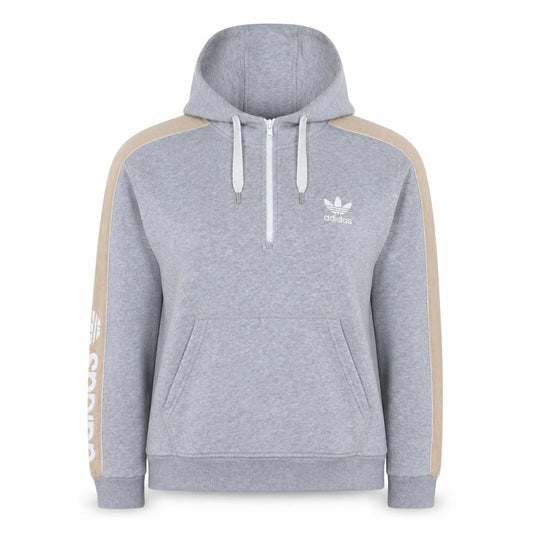 Adidas Women’s Grey Beige 1/4 Zip Hooded Sweatshirt Size 14