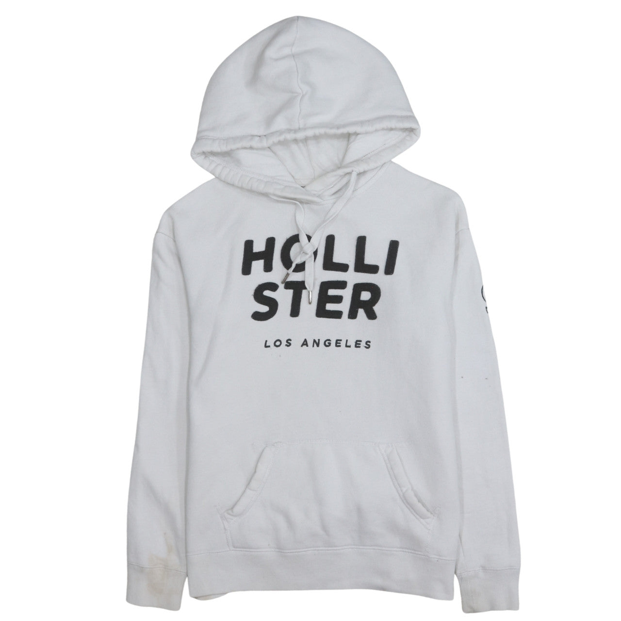 Hollister Men's White Pullover Hoodie Small Fleece Graphic Print