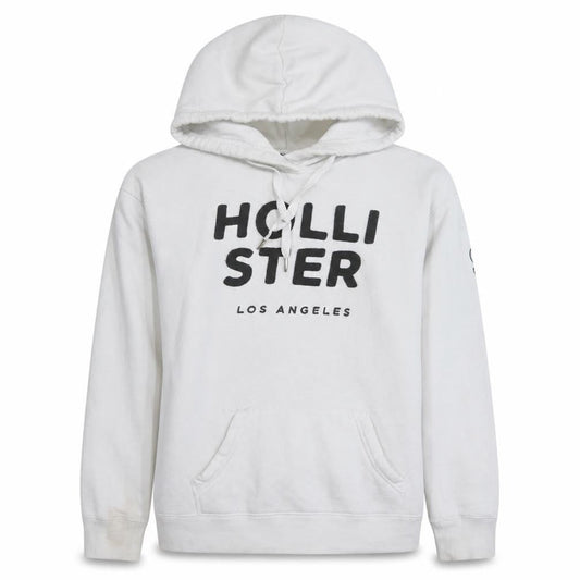 Hollister Men's White Pullover Hoodie Small Fleece Graphic Print