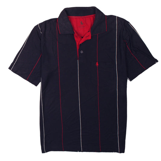 POLOLOGIN Men's Black Red Striped Cotton Polo Shirt Size L