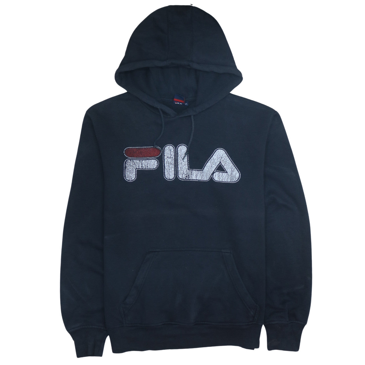 FILA Mens Black Pullover Hoodie XL Logo Graphic Fleece Sweatshirt