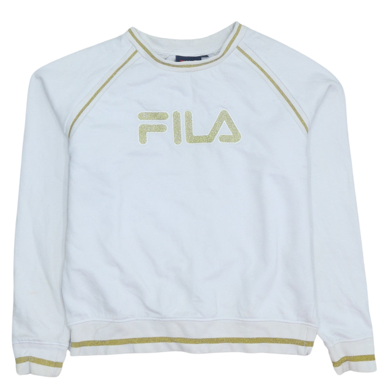 Fila Womens White Gold Logo Crew Neck Pullover Sweatshirt S