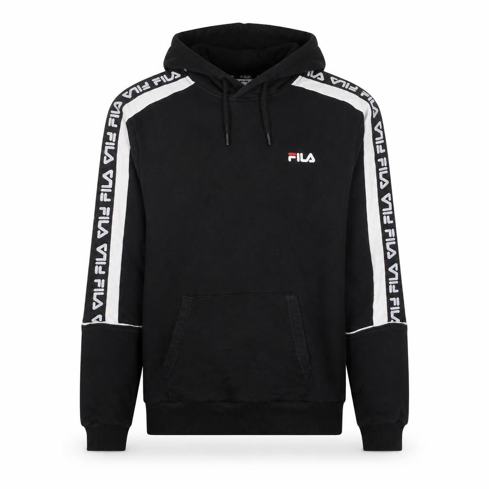 Fila Men's Black XS Pullover Hoodie with Logo Tape Trim