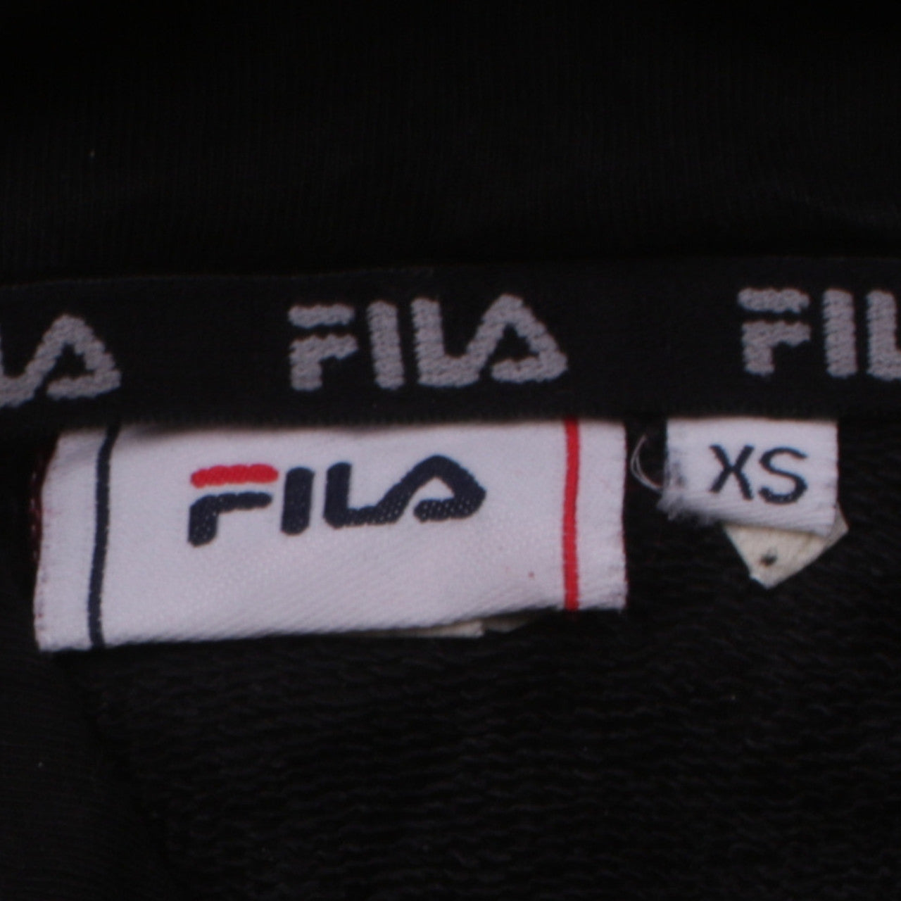 FILA Men's Black XS Pullover Hoodie with Logo Tape Trim