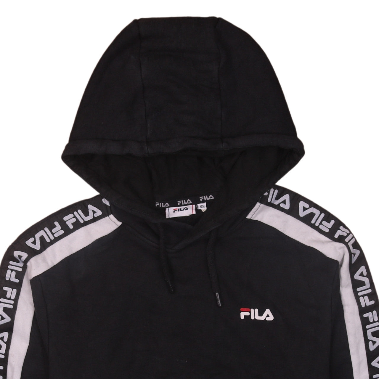 FILA Men's Black XS Pullover Hoodie with Logo Tape Trim