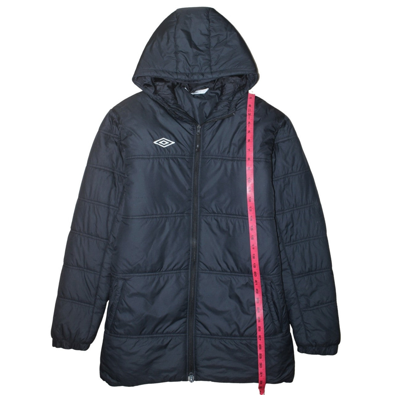 Umbro Men’s Black XL Puffer Jacket Hooded Mid-Length Polyester