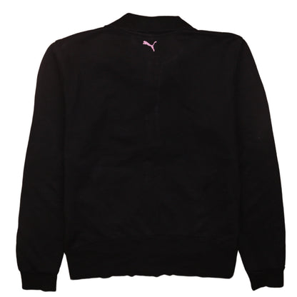 Back view of Puma women’s black track jacket, size UK 14, full zip cotton blend