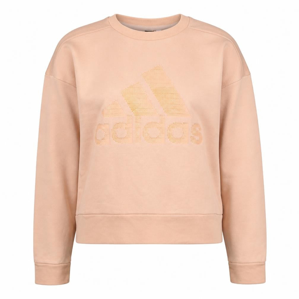 Adidas Womens Beige Logo Crew Neck Pullover Sweatshirt Size S