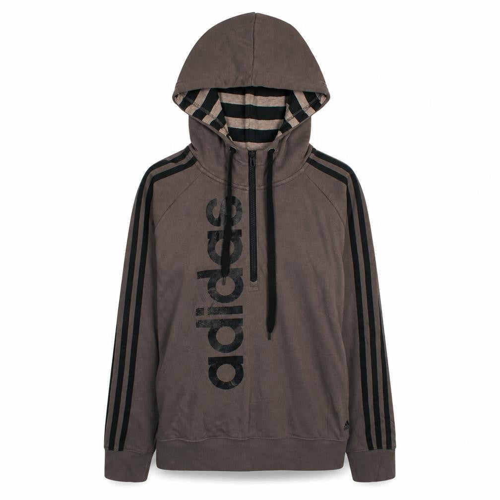 adidas Womens Brown Hoodie Size M Climailte Cotton 1/2 Zip Casual Sportswear
