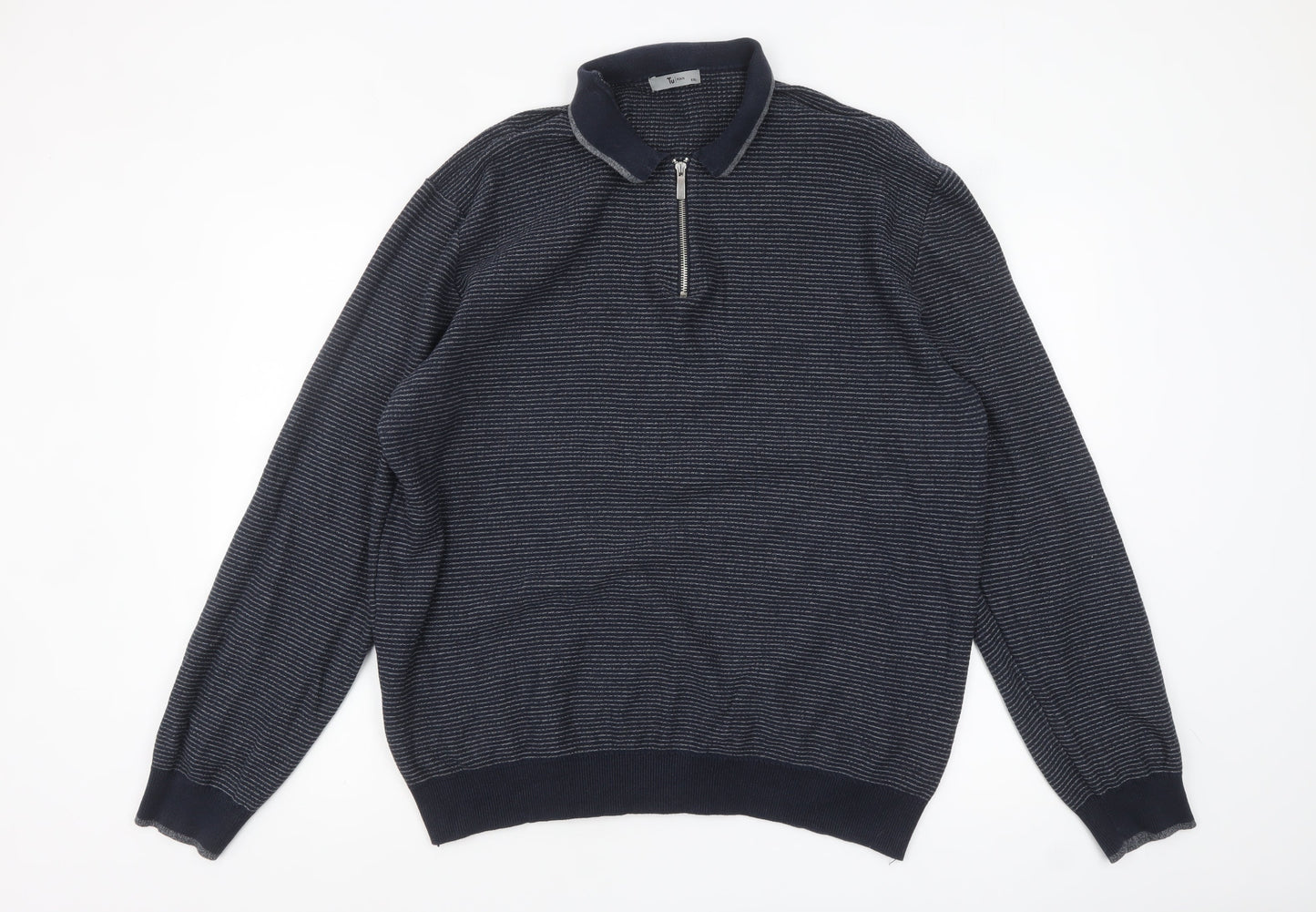 Tu Men's Blue 2XL Collared Half Zip Cotton Jumper