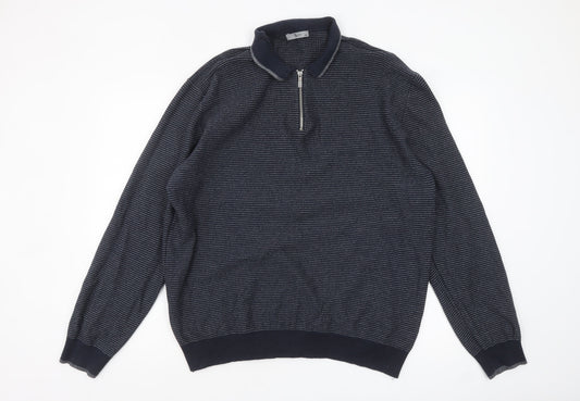 Tu Men's Blue 2XL Collared Half Zip Cotton Jumper
