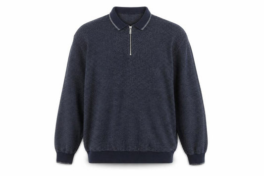 Tu Men's Blue 2XL Collared Half Zip Cotton Jumper