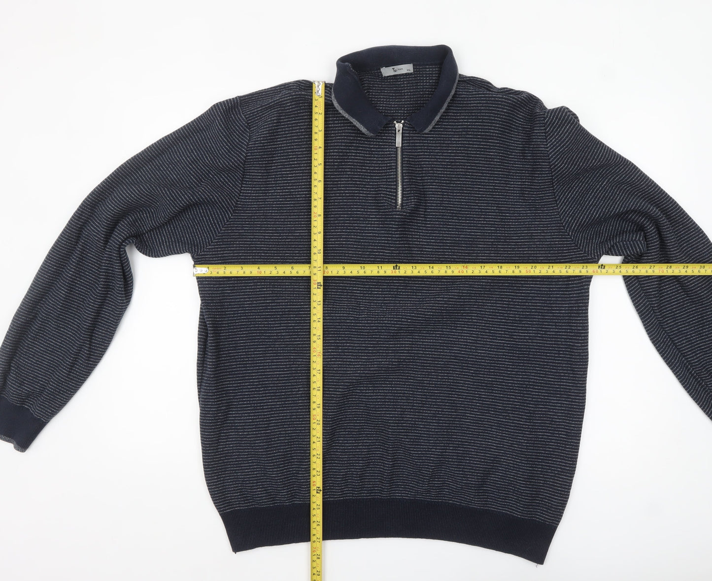 Tu Men's Blue 2XL Collared Half Zip Cotton Jumper