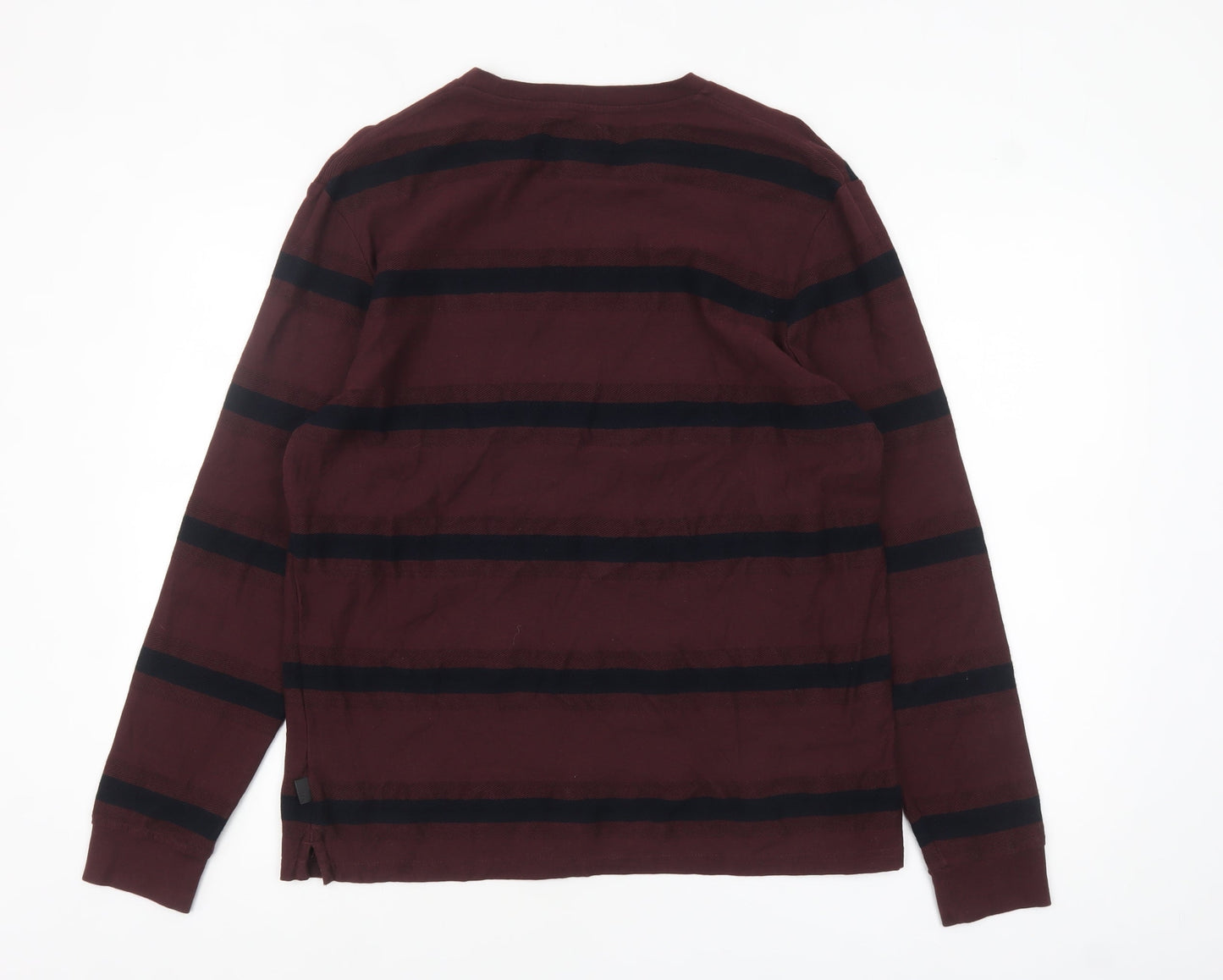 Marks and Spencer Men's Brown Striped Long Sleeve Cotton Top M