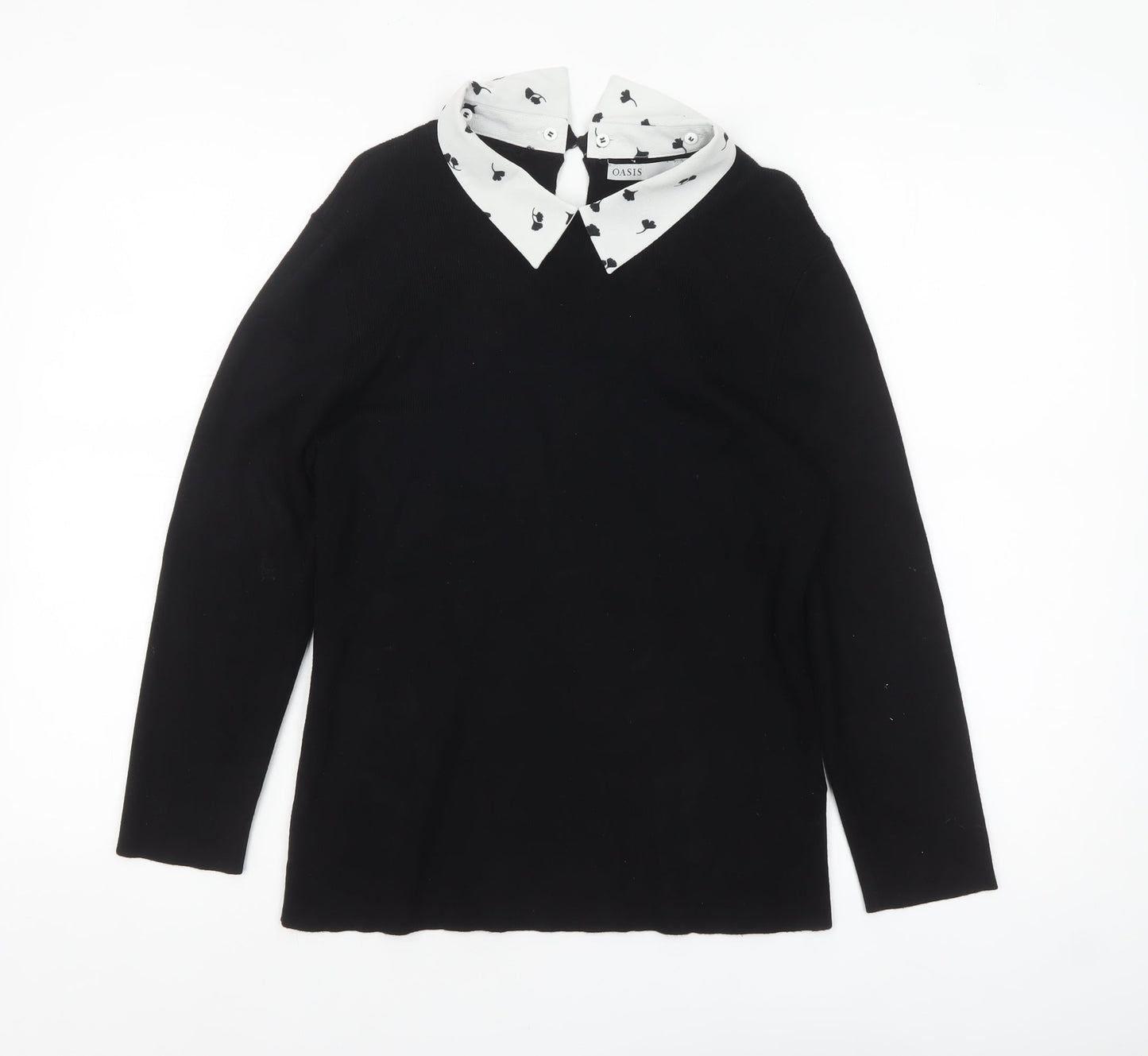 Oasis Womens Black Collared Knit Long Sleeve Blouse Size L