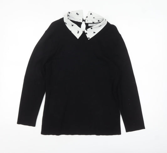 Oasis Womens Black Collared Knit Long Sleeve Blouse Size L