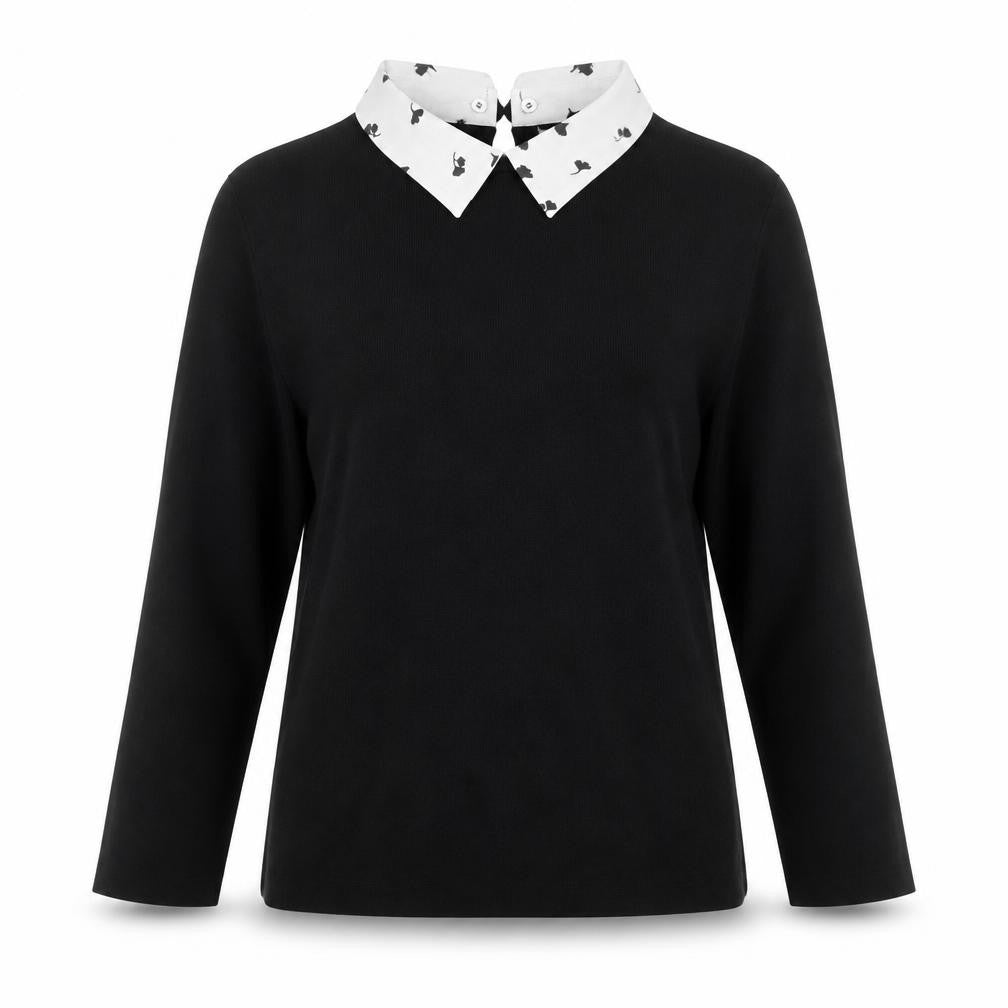 Oasis Womens Black Collared Knit Long Sleeve Blouse Size L