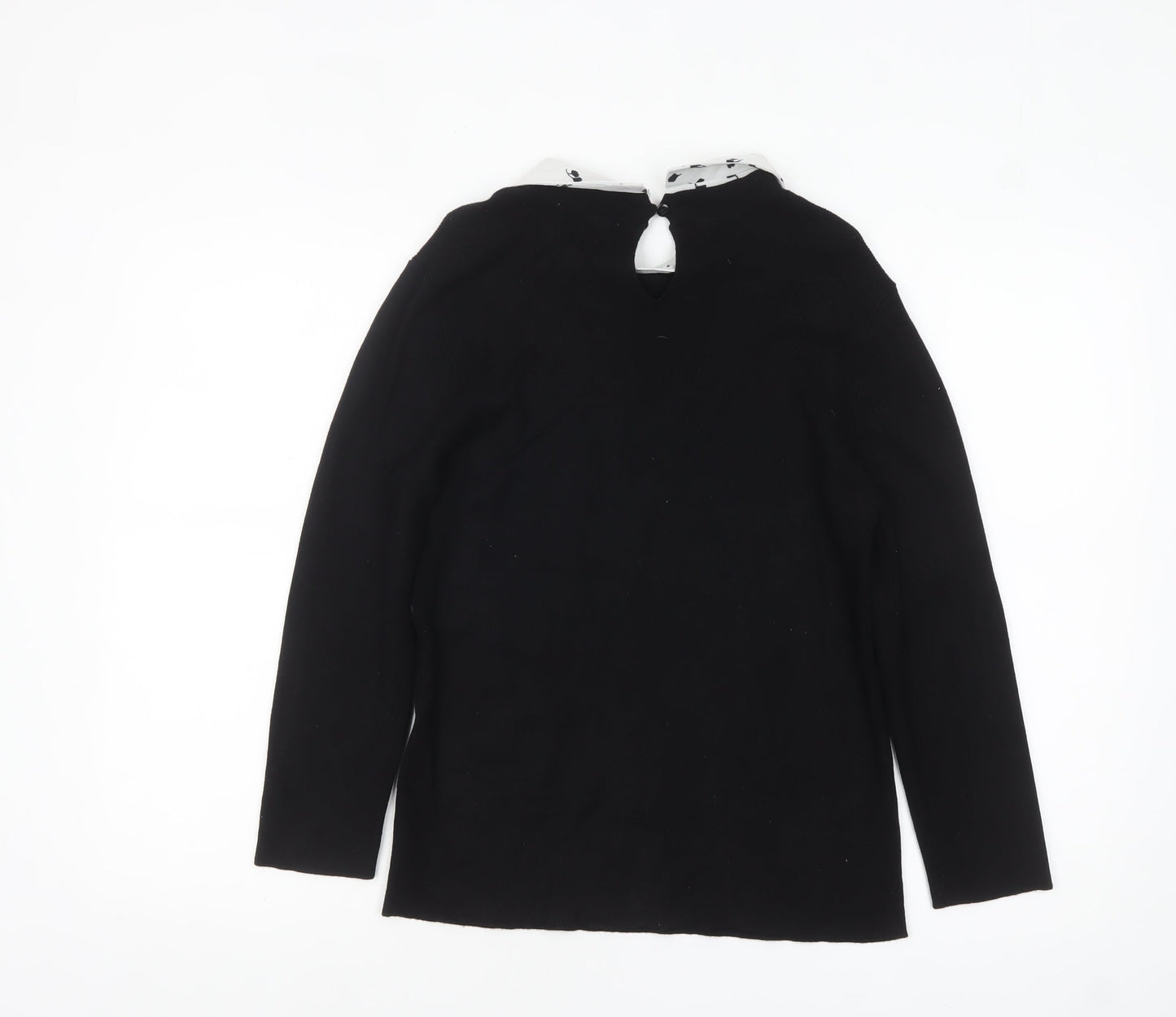Oasis Womens Black Collared Knit Long Sleeve Blouse Size L