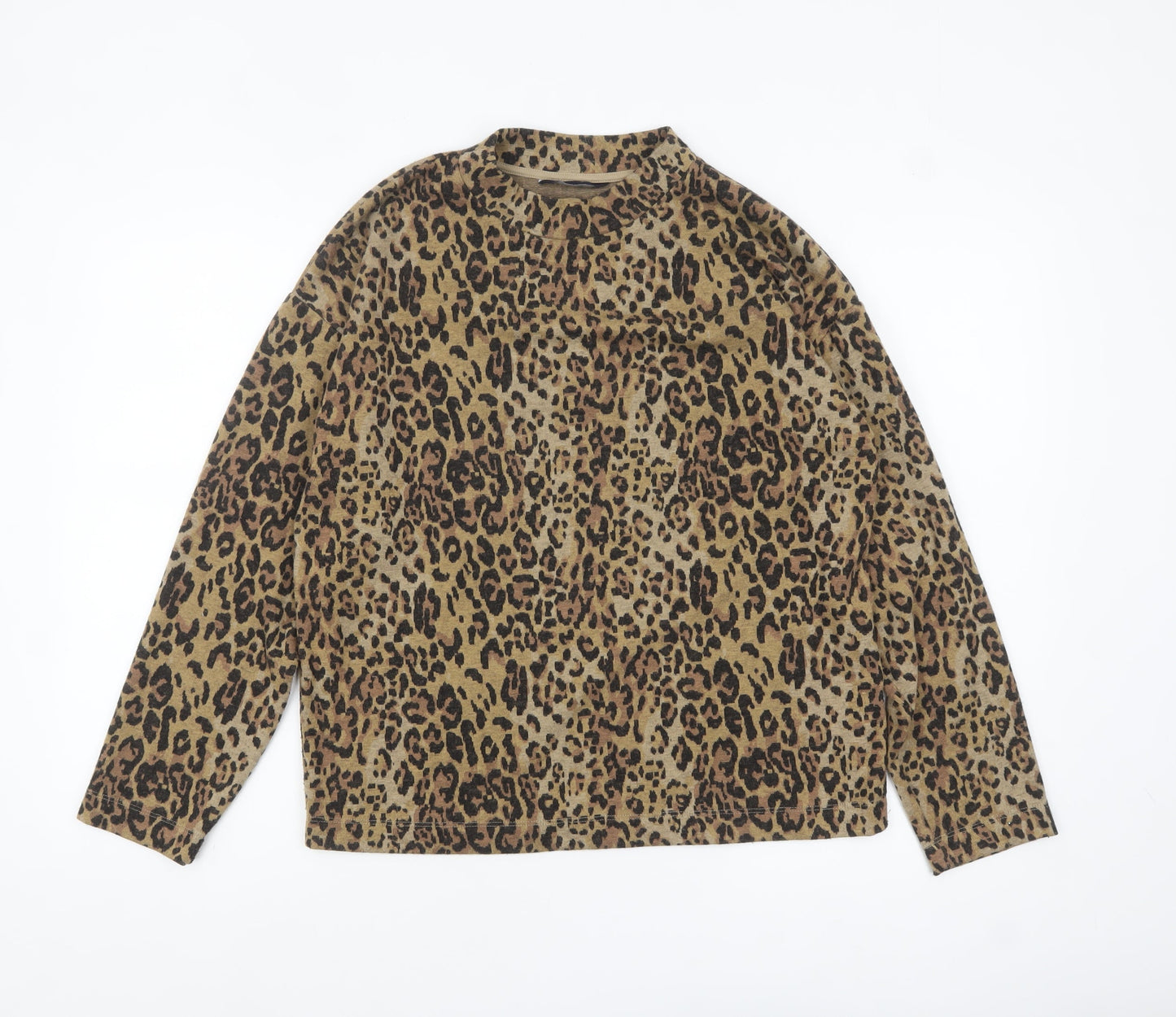 Marks and Spencer Women's Brown Leopard Print Long Sleeve Mock Neck Top Size 10
