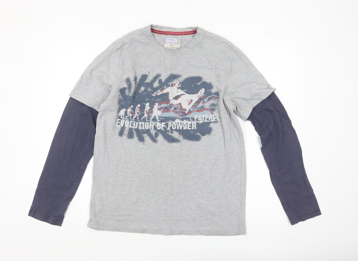 Fat Face Men's Grey Long Sleeve Graphic Sports T-Shirt Size M