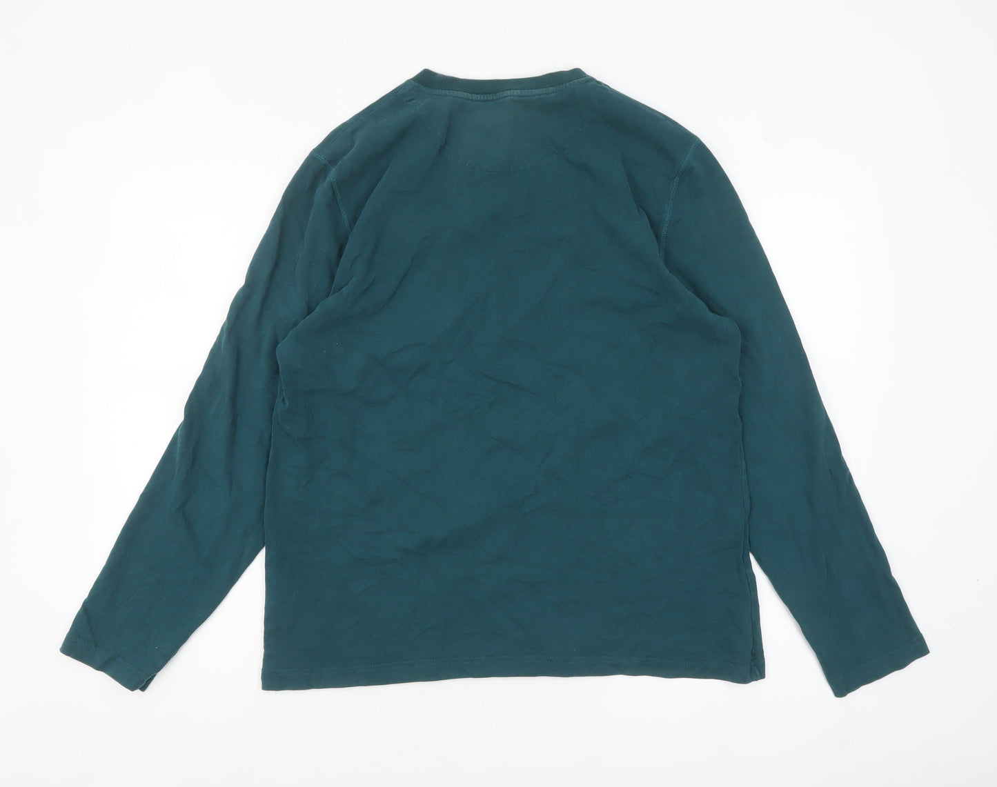 Crew Clothing Company Men's Green Long Sleeve Cotton Top L