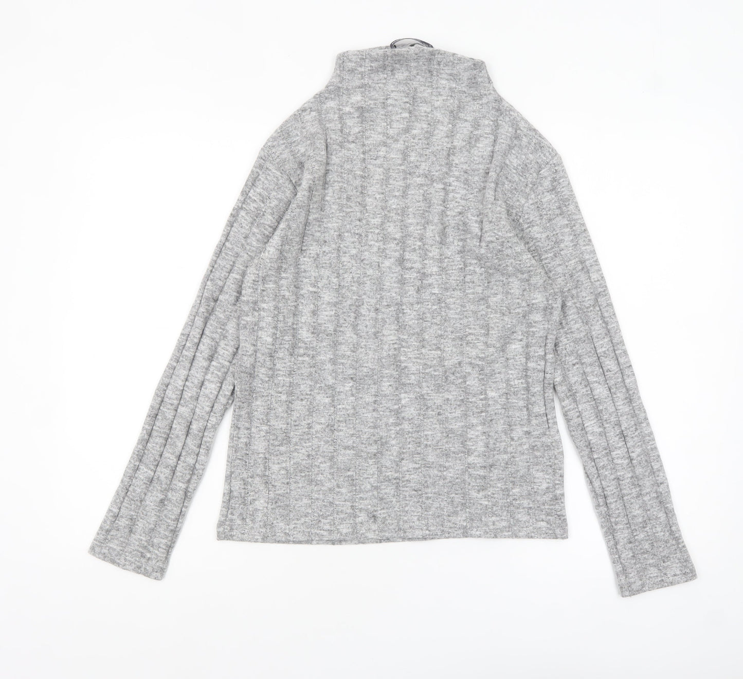 Marks and Spencer Womens Grey Roll Neck Ribbed Knit Jumper Size 8