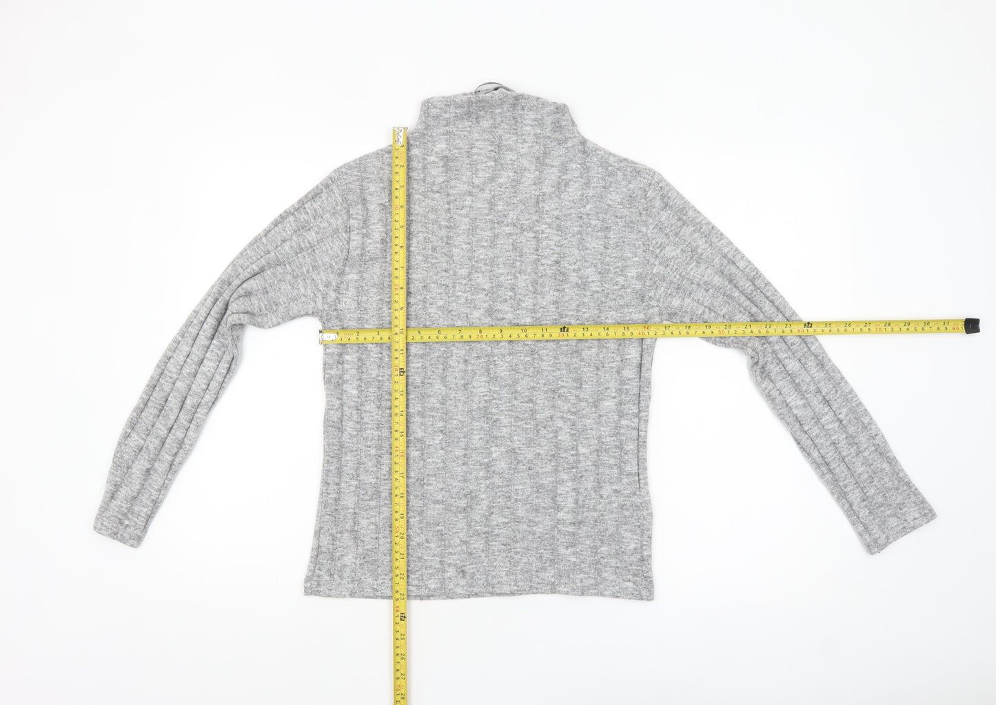 Marks and Spencer Womens Grey Roll Neck Ribbed Knit Jumper Size 8