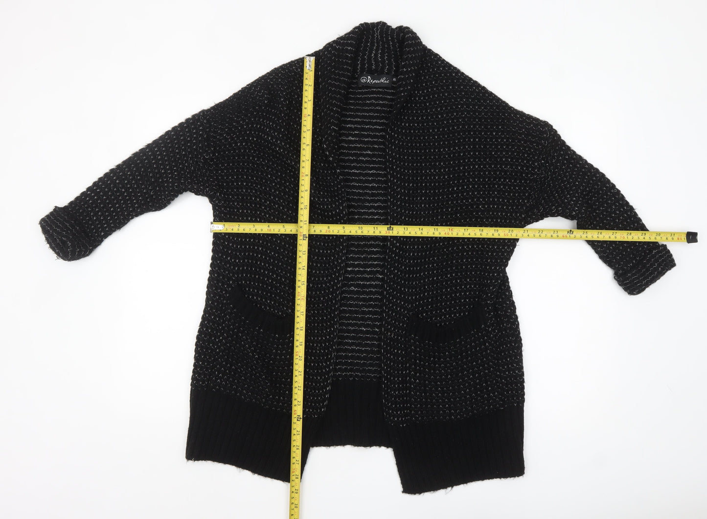 @Republic Women's Black XS Chunky Knit Open Cardigan